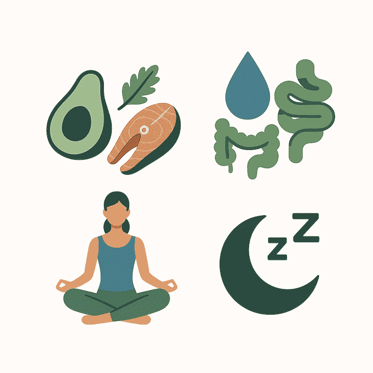 Professional square digital illustration depicting natural inflammation support concepts, including balanced nutrition, calm wellness, and holistic health.