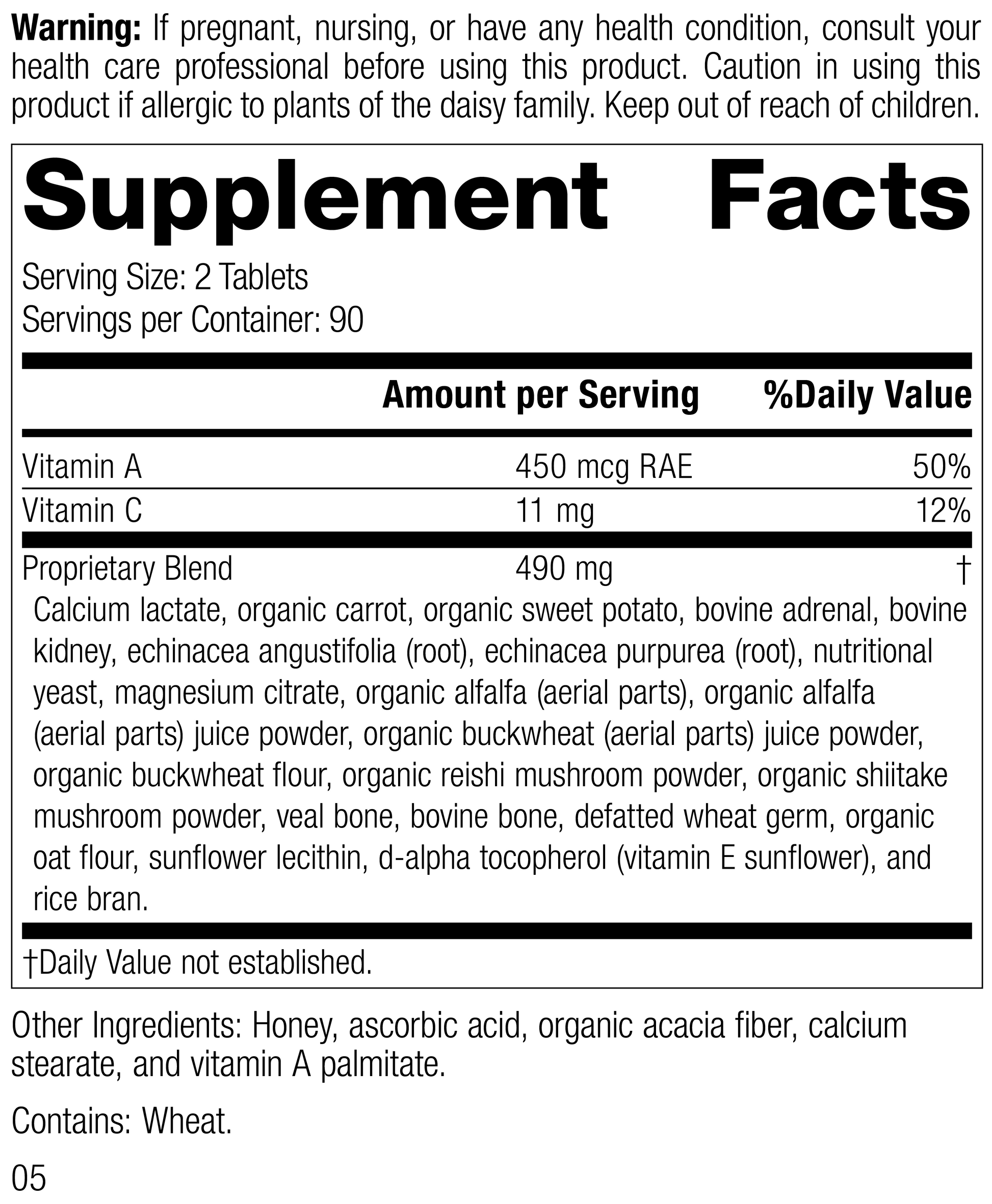 Cataplex A-C, Rev 04 Supplement Facts